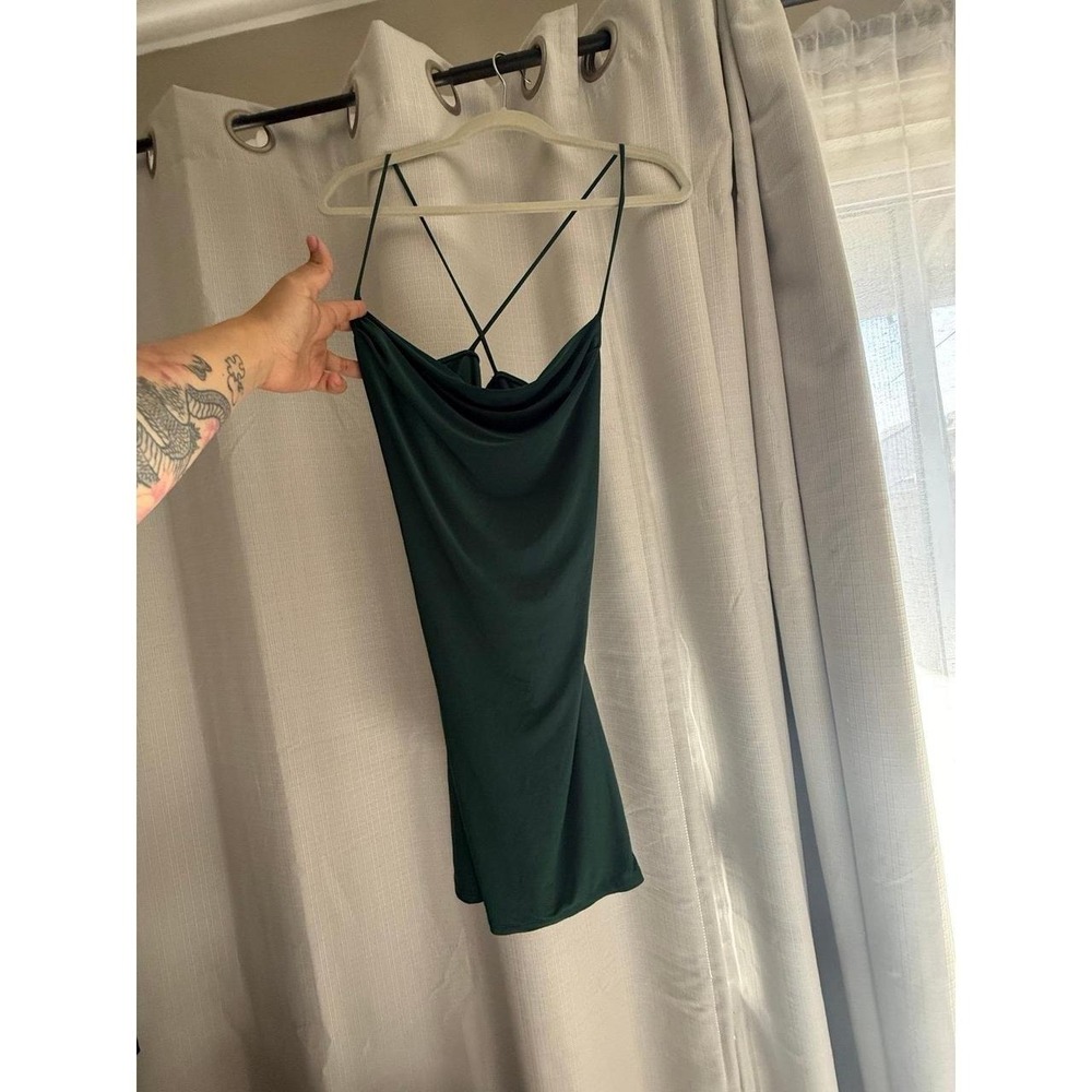 Green Cowl Neck Cross Back Bodycon Mini Dress